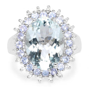 Bids.com 5.30 Carat Genuine Aquamarine, Tanzanite & White Topaz .925 Sterling Silver Ring Rings