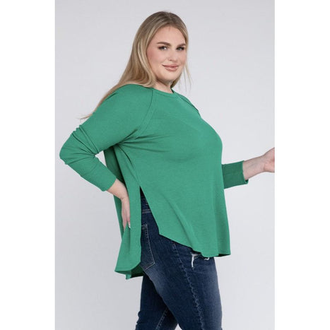 Plus Melange Baby Waffle Long Sleeve Top