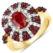 Bids.com 1.92 Carat Genuine Ruby and White Diamond 14K Yellow Gold Ring Rings