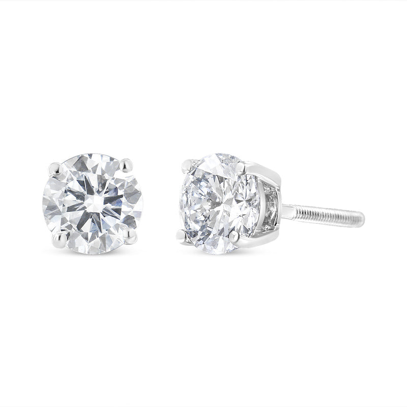 Bids.com 14K White Gold 1-1/2 Cttw Round Brilliant-Cut Diamond Classic 4-Prong Stud Earrings with Screw Backs (H-I Color, I1-I2 Clarity) Earrings