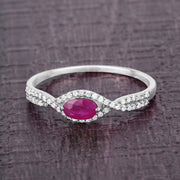 Bids.com 0.40 Carat Genuine Ruby and White Diamond 14K White Gold Ring Rings