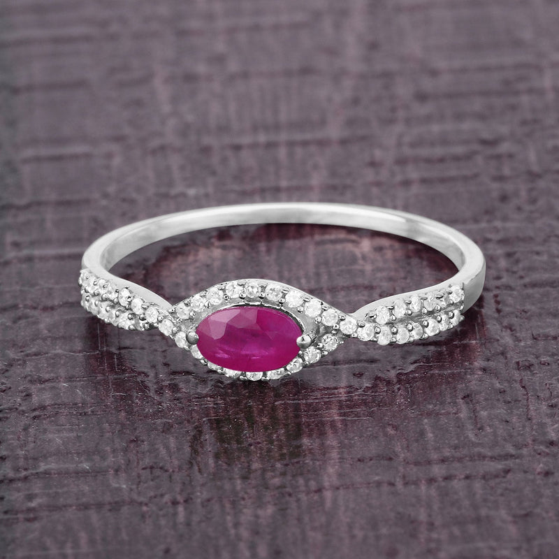 Bids.com 0.40 Carat Genuine Ruby and White Diamond 14K White Gold Ring Rings