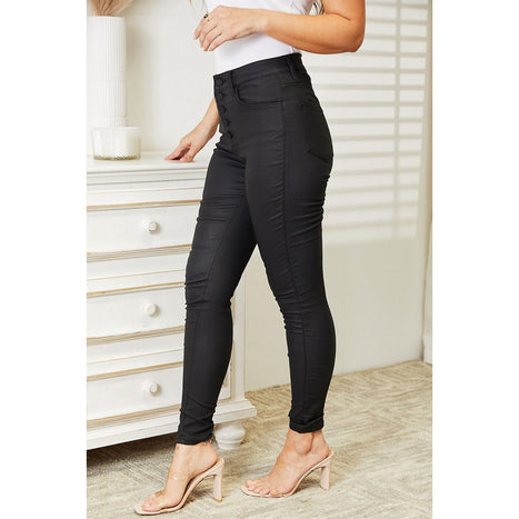 Kancan High Rise Black Coated Ankle Skinny Jeans