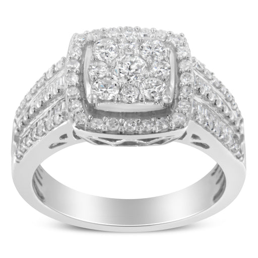 Bids.com 10K White Gold Diamond Cluster Ring (1 Cttw, H-I Color, I1-I2 Clarity) - Size 6-3/4 Rings