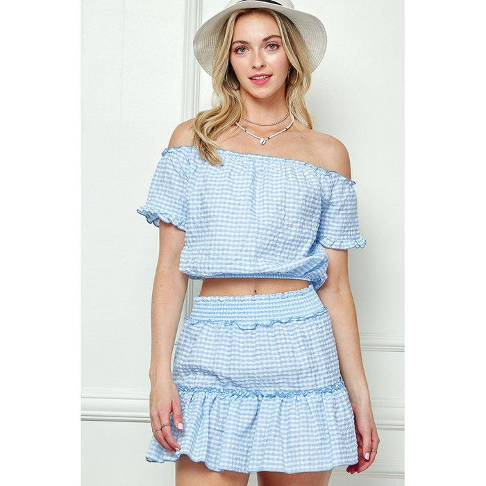 GINGHAM SEERSUCKERTOP AND SKIRT SET