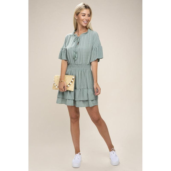 Tie Neck  Dress Layer Hem Dress