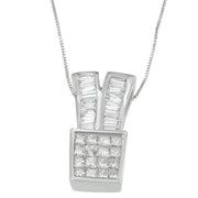 Bids.com 14K White Gold 1 1/3 cttw Princess and Baguette Cut Diamond Sparkling Shapes Pendant Necklace (H-I, SI1-SI2) Necklaces
