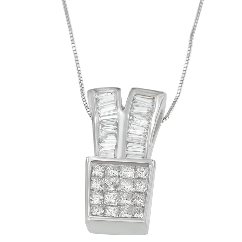 Bids.com 14K White Gold 1 1/3 cttw Princess and Baguette Cut Diamond Sparkling Shapes Pendant Necklace (H-I, SI1-SI2) Necklaces