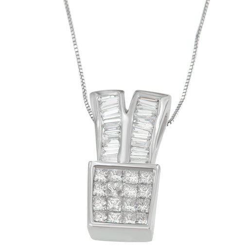 Bids.com 14K White Gold 1 1/3 cttw Princess and Baguette Cut Diamond Sparkling Shapes Pendant Necklace (H-I, SI1-SI2) Necklaces