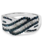 Bids.com 0.88 Carat Genuine Blue Diamond & White Diamond .925 Sterling Silver Ring Rings