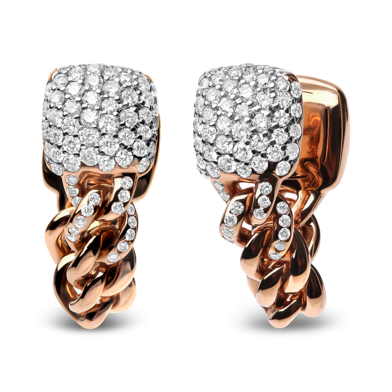 Bids.com 18K Rose Gold 3/4 Cttw Round Diamond Pave Cuban Chain Huggie Earrings (G-H Color, SI1-SI2 Clarity) Earrings