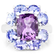 Bids.com 5.24 Carat Genuine Amethyst & Tanzanite .925 Sterling Silver Ring Rings