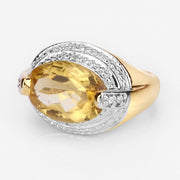 Bids.com 4.56 Carat Genuine Citrine and White Diamond .925 Sterling Silver Ring Rings