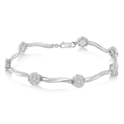 Bids.com .925 Sterling Silver 1.0 cttw Miracle-Set Diamond 7 Stone Floral Cluster Link Bracelet (I-J Color, I3 Clarity) -7" Bracelets