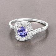 Bids.com 0.55 Carat Genuine Tanzanite and White Diamond 14K White Gold Ring Rings