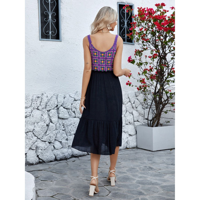 Openwork Wide Strap Midi Dress