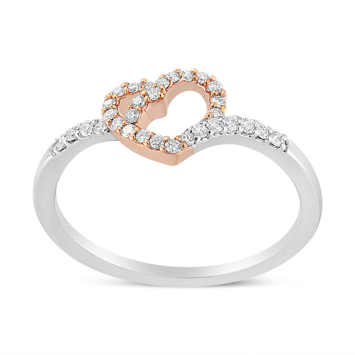 Bids.com 14K Rose Gold Plated and White .925 Sterling Silver 1/5 Cttw Round-Cut Diamond Open Heart Promise Ring (I-J Color, I2-I3 Clarity) - Ring Size 7 Rings