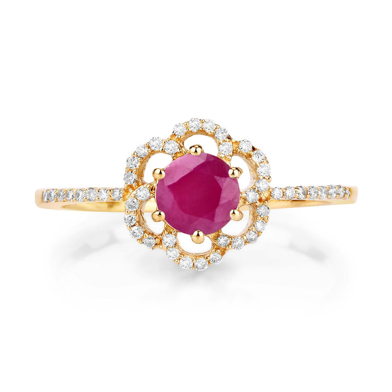Bids.com 0.68 Carat Genuine Ruby and White Diamond 14K Yellow Gold Ring Rings