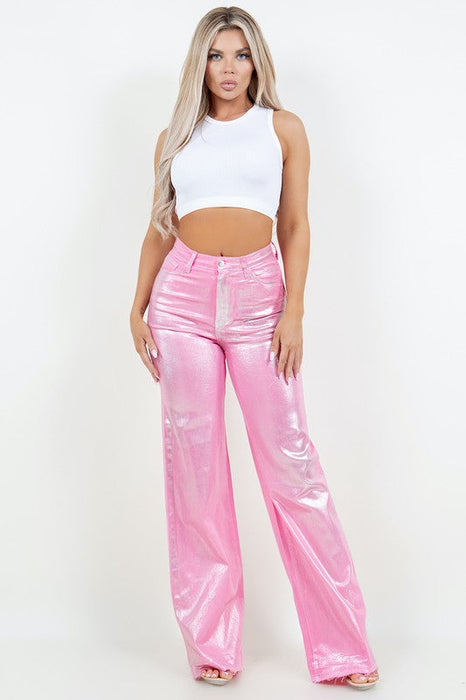 Metallic Wide Leg Jean In Pink - Inseam 32