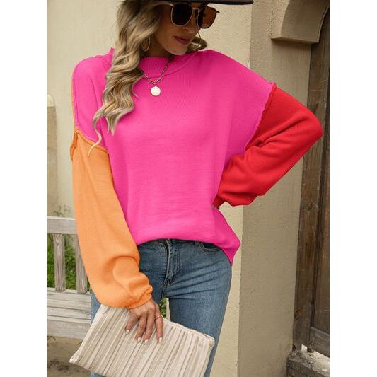 Color Block Dropped Shoulder Sweater