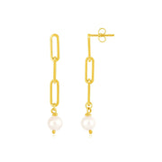 Bids.com 14k Yellow Gold Paperclip Chain Link Earrings with Pearls Earrings