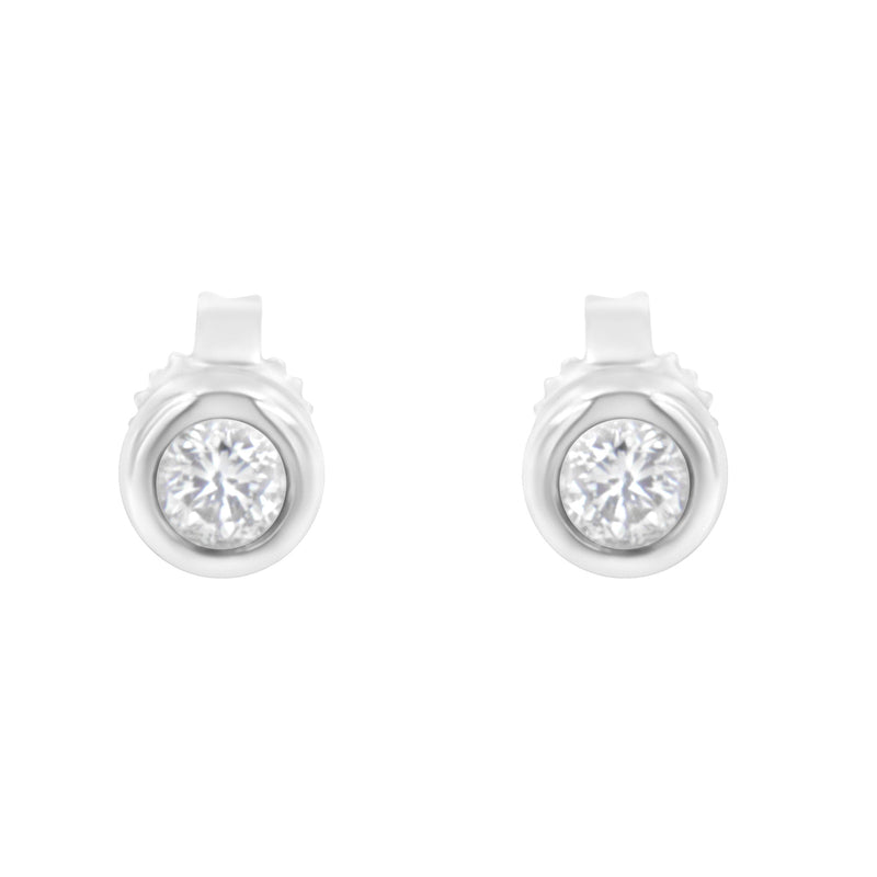 Bids.com 10K White Gold 1/4 Cttw Round Brilliant-Cut Near Colorless Diamond Bezel-Set Stud Earrings (H-I Color, I1-I2 Clarity) Earrings