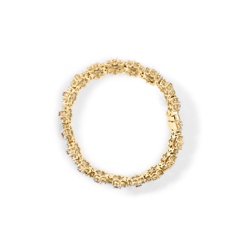 Bids.com 14K Yellow Gold 8.00 Cttw Champagne Diamond Floral Cluster Halo Link Bracelet (H-I Color, I1-I2 Clarity) Bracelets