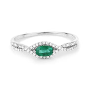 Bids.com 0.32 Carat Genuine Zambian Emerald and White Diamond 14K White Gold Ring Rings