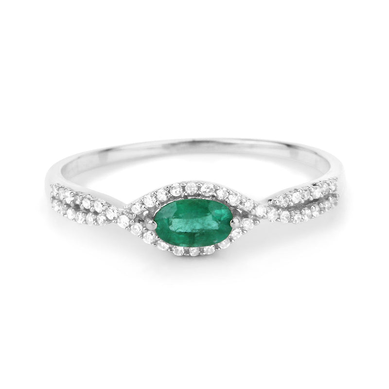Bids.com 0.32 Carat Genuine Zambian Emerald and White Diamond 14K White Gold Ring Rings