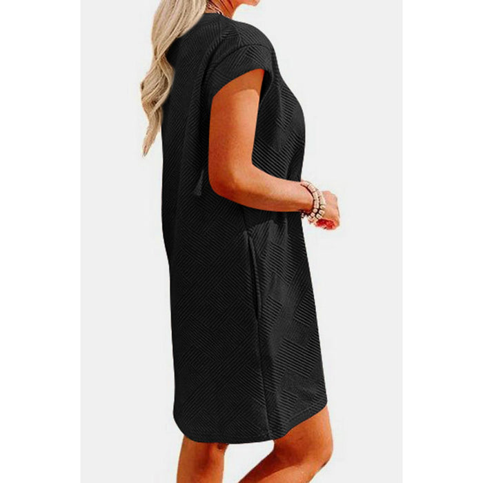 Textured Round Neck Cap Sleeve Dress