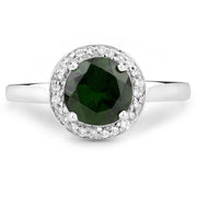 Bids.com 1.90 Carat Genuine Chrome Diopside and White Topaz .925 Sterling Silver Ring Rings