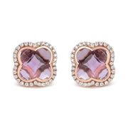 Bids.com 18K Rose Gold 3/8 Cttw Diamond and 11x11mm Clover-Cut Purple Amethyst Gemstone Clover Halo Stud Earrings (G-H Color, SI1-SI2 Clarity) Earrings