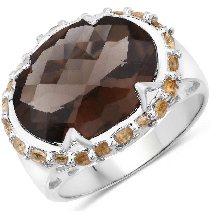 Bids.com 9.58 Carat Genuine Smoky Quartz and Citrine .925 Sterling Silver Ring Rings