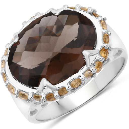 Bids.com 9.58 Carat Genuine Smoky Quartz and Citrine .925 Sterling Silver Ring Rings