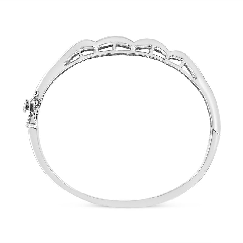 Bids.com 14K White Gold 3 1/3 Cttw Invisible Set Princess-Cut Diamond Wave Bangle Bracelet (H-I Color, SI1-SI2 Clarity) - Size 7" Bracelets