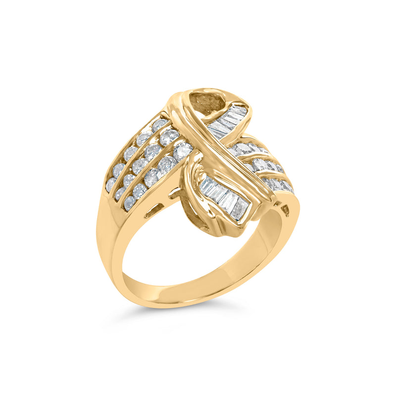 Bids.com 14K Yellow Gold 1 1/3 Cttw Channel Set Diamond Bypass Cocktail Ring (J-K Color, I1-I2 Clarity) - Ring Size 7 Rings