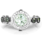 Bids.com 1.07 Carat Genuine Green Amethyst, Green Diamond and White Diamond .925 Sterling Silver Ring Rings