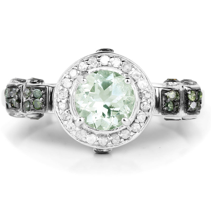 Bids.com 1.07 Carat Genuine Green Amethyst, Green Diamond and White Diamond .925 Sterling Silver Ring Rings