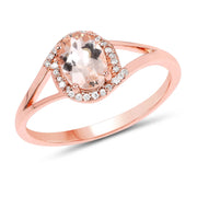 Bids.com 0.78 Carat Genuine Morganite and White Diamond 14K Rose Gold Ring Rings