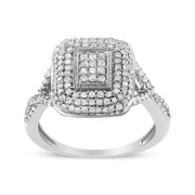 Bids.com .925 Sterling Silver 1/2 Cttw Round-Cut Diamond Cluster Cushion Ring (I-J , I1-I2) - Size 7 Rings