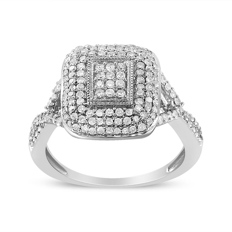 Bids.com .925 Sterling Silver 1/2 Cttw Round-Cut Diamond Cluster Cushion Ring (I-J , I1-I2) - Size 7 Rings