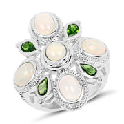 Bids.com 2.97 Carat Genuine Ethiopian Opal And Chrome Diopside .925 Sterling Silver Ring Rings