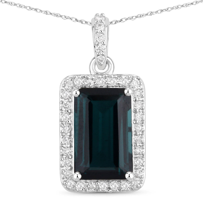 Bids.com 3.55 Carat Genuine Green Tourmaline and White Diamond 14K White Gold Pendant Pendants