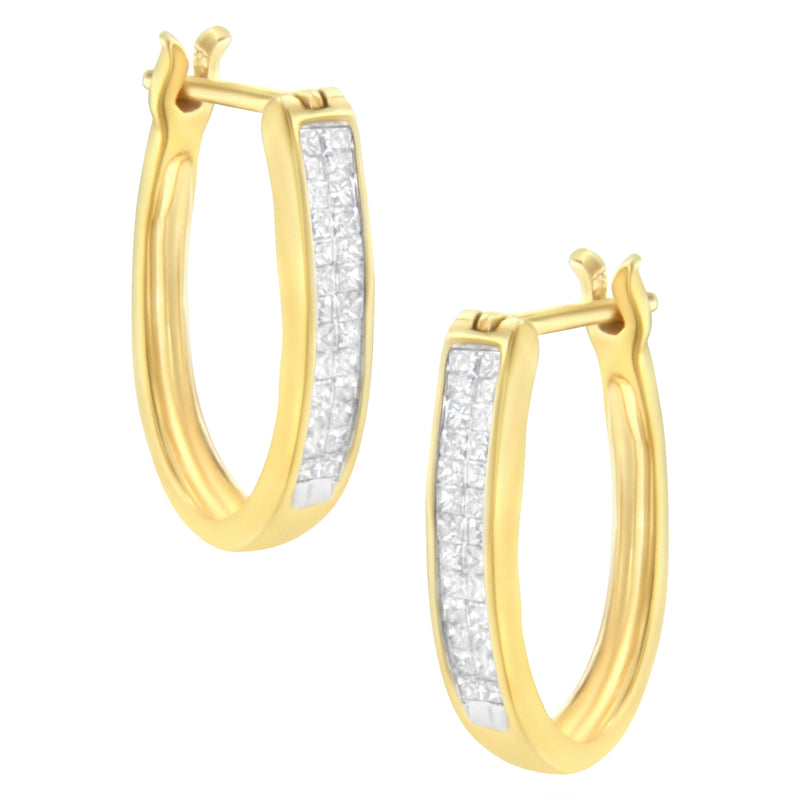 Bids.com 10K Yellow Gold 1/2 Cttw Invisible Set Princess-cut Diamond Hoop Earrings (H-I Color, SI2-I1 Clarity) Earrings