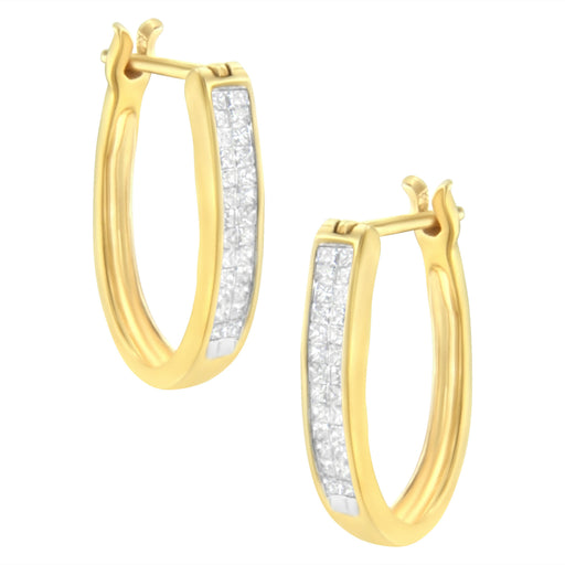 Bids.com 10K Yellow Gold 1/2 Cttw Invisible Set Princess-cut Diamond Hoop Earrings (H-I Color, SI2-I1 Clarity) Earrings