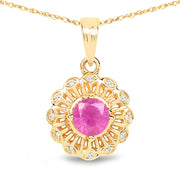 Bids.com 0.59 Carat Genuine Ruby and White Diamond 14K Yellow Gold Pendant Pendants