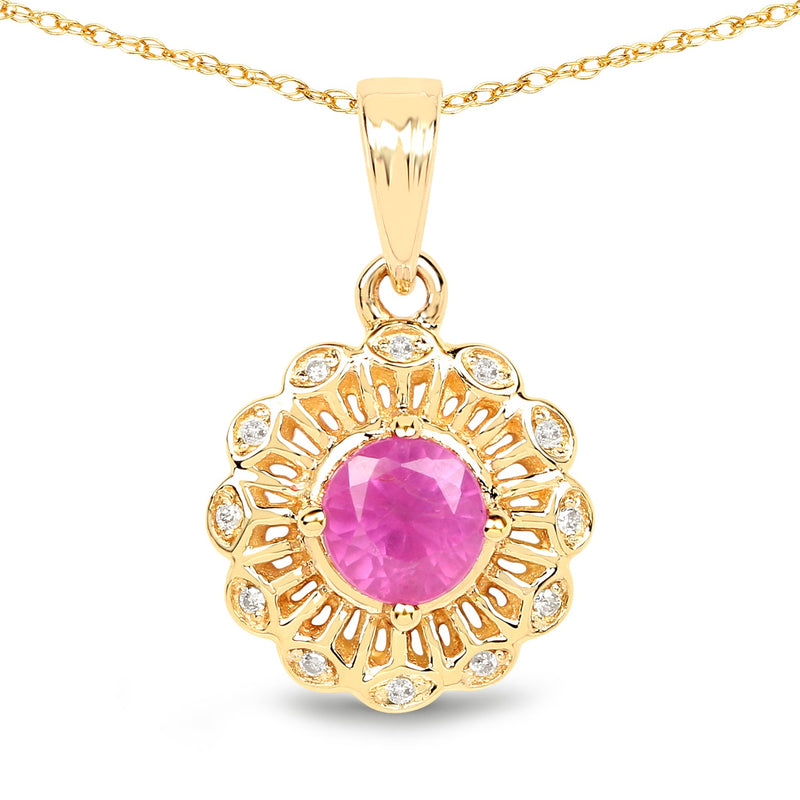 Bids.com 0.59 Carat Genuine Ruby and White Diamond 14K Yellow Gold Pendant Pendants
