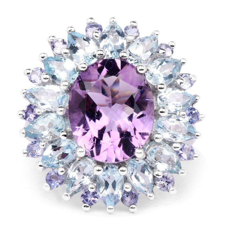 Bids.com "7.79 Carat Genuine Amethyst, Blue Topaz and Tanzanite .925 Sterling Silver Ring Rings