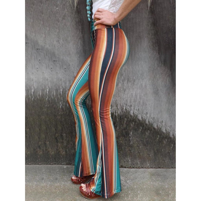 High Waist Striped Bootcut Pants