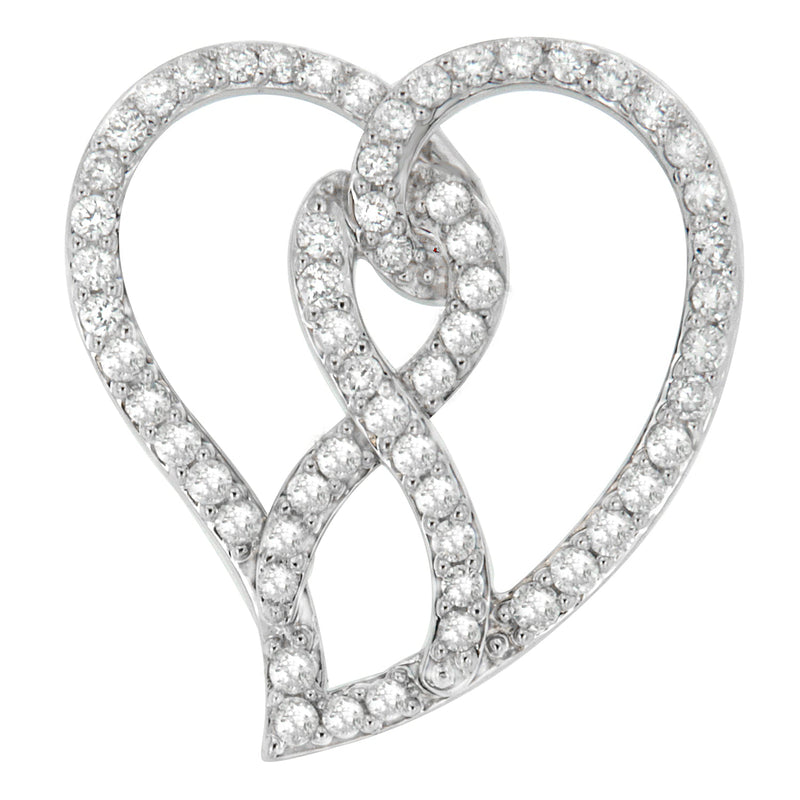Bids.com 14K White Gold 1.0 Cttw White Diamond Awareness Ribbon & Open Heart 18" Pendant Necklace (H-I Color, I1-I2 Clarity) - White Diamond Ribbon Necklaces